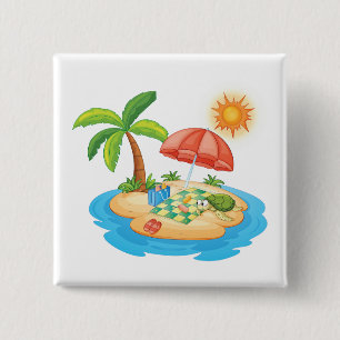 Tropical Island Beach Turtle Palm Tree Picnic 15 Cm Square Badge
