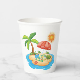 Tropical Island Beach Turtle Palm Tree Picnic Paper Cups