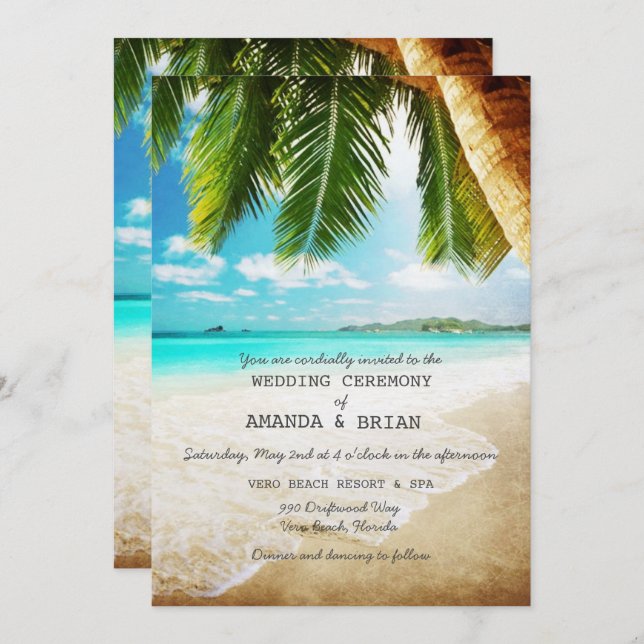 Tropical Island Beach Wedding Invitation (Front/Back)