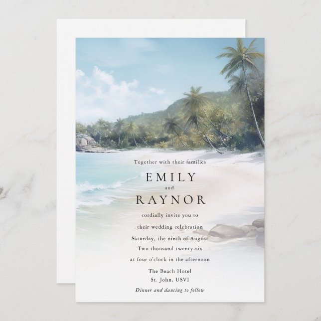 Tropical Island Beach Wedding Invitation (Front/Back)