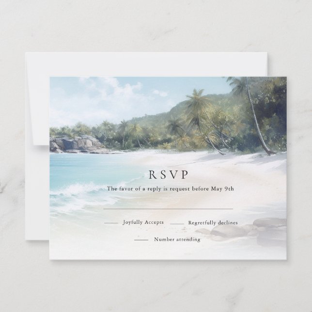 Tropical Island Beach Wedding RSVP Card (Front)