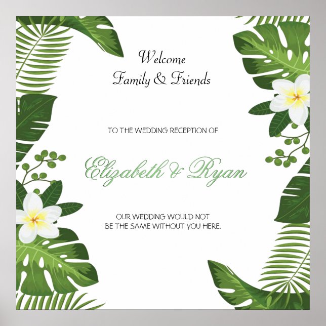 Tropical Island Botanical  Wedding Welcome Poster (Front)