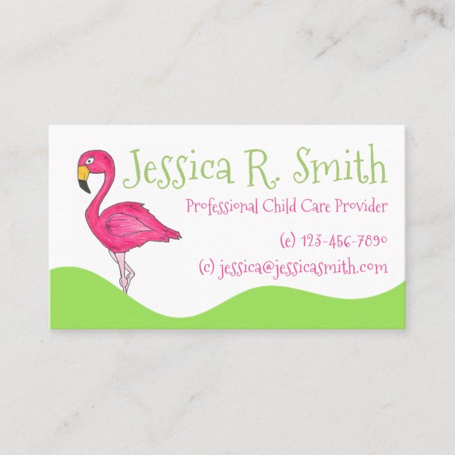 Tropical Island Cartoon Hot Pink Flamingo Bird Business Card (Front)