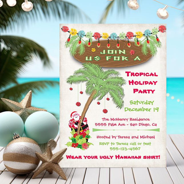 Tropical Island Christmas Holiday Party Invitation (Creator Uploaded)