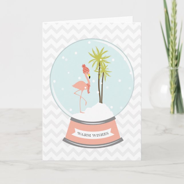 Tropical Island Flamingo Christmas - Pink Holiday Card (Front)