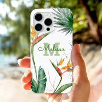 Tropical Island Floral Monogram Script Gold White