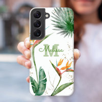 Tropical Island Floral Monogram Script White Gold