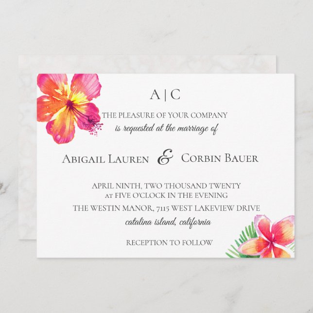 Tropical Island Floral Wedding Invitation (Front/Back)