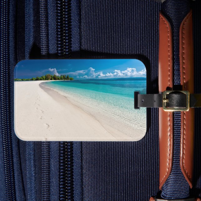 Tropical Island Footprints On The Sand   Luggage Tag (Front Insitu 4)