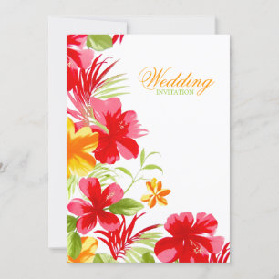 Tropical Island Hibiscus Beach Wedding Invitation