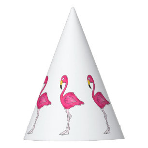 Tropical Island Hot Pink Flamingo Bird Print Party Hat