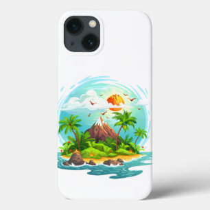 Tropical Island Illustration with Ocean View iPhone 13 Case