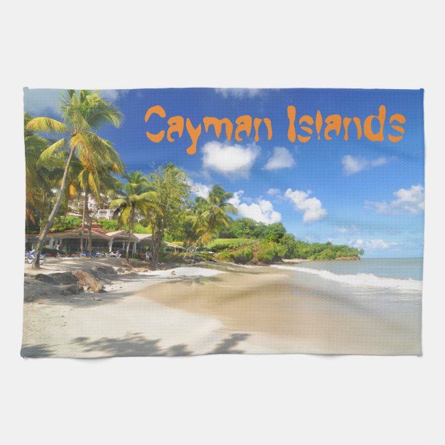 Tropical island in Cayman Islands Tea Towel (Horizontal)