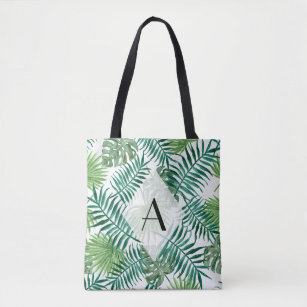 Tropical Island Leaves Monogram Tote Bag