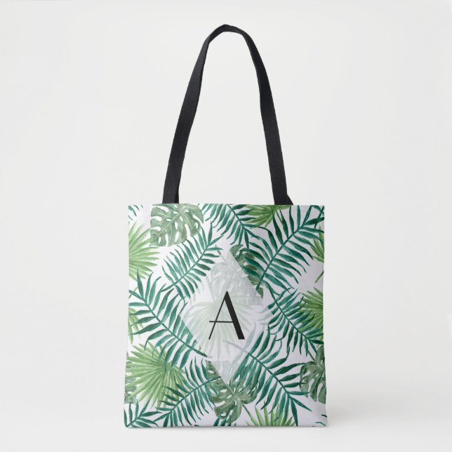 Tropical Island Leaves Monogram Tote Bag (Front)