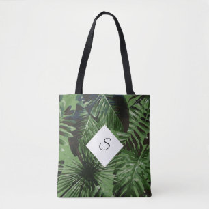 Tropical Island Leaves Monogram with Your Initials Tote Bag
