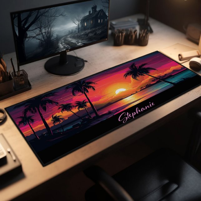 Tropical Island Neon Sunset Desk Mat (Creator Uploaded)