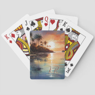 Tropical Island Ocean Beach Scene Initials Playing Cards