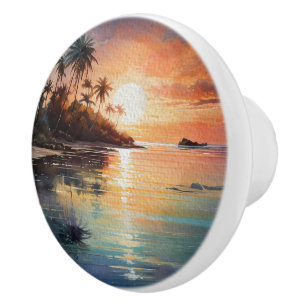 Tropical Island Ocean Beach Sunset Ceramic Knob