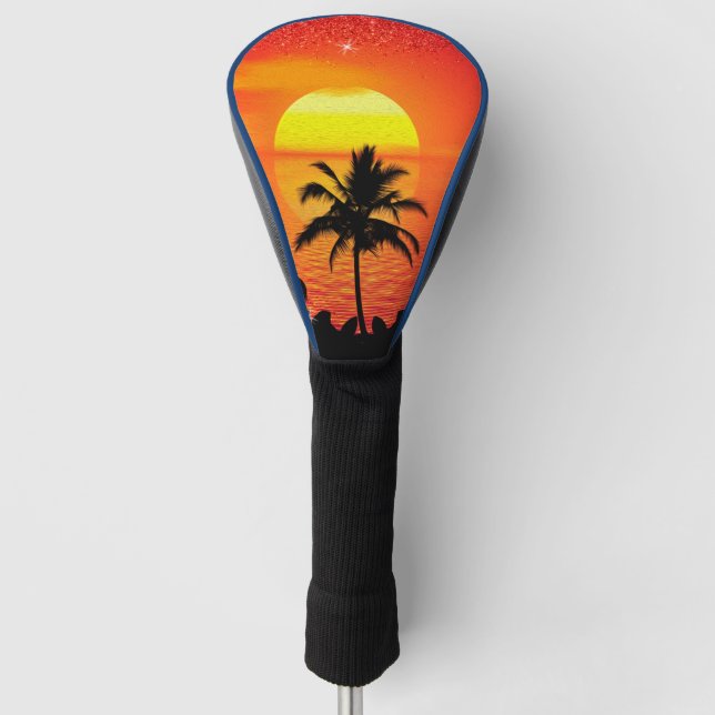 Tropical Island Ocean Sunset Palm Tree Beach Golf Head Cover (Front)