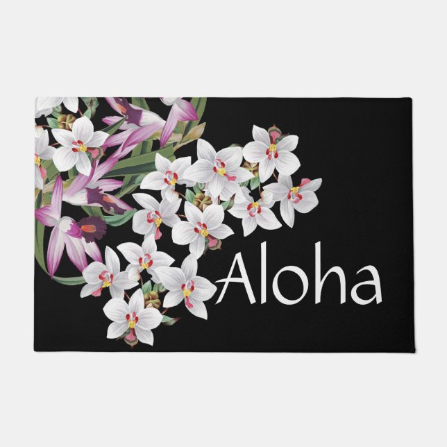 Tropical Island Orchid Flowers Floral Aloha Doormat (Front)