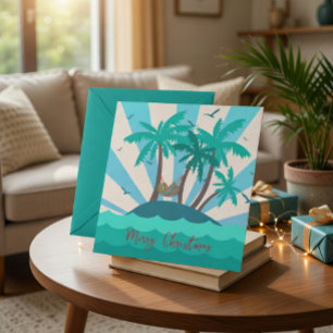 Tropical Island Palm Tree Christmas Card 