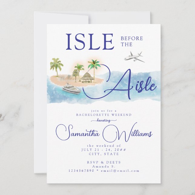 Tropical Island Palm Tree Destination Bachelorette Invitation (Front)