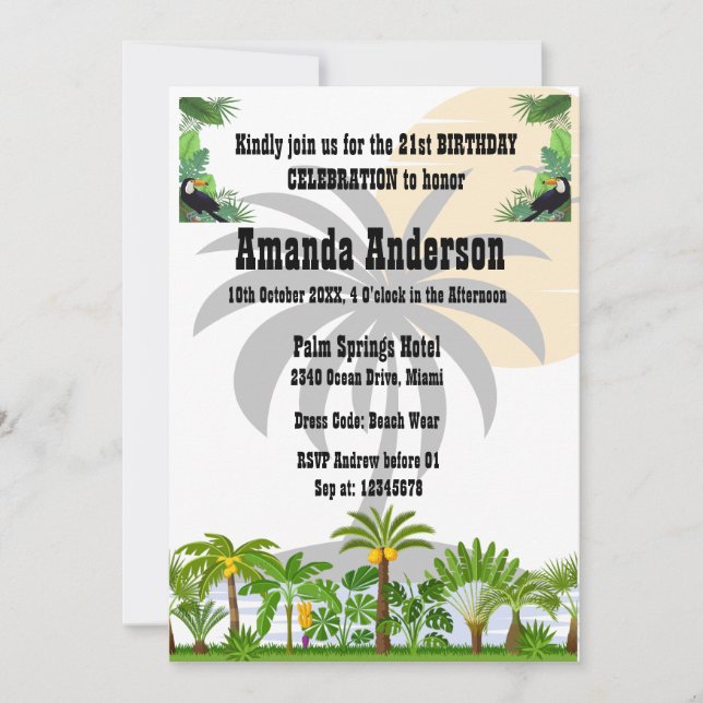 Tropical Island Palm Tree Sunset Invitation (Front)
