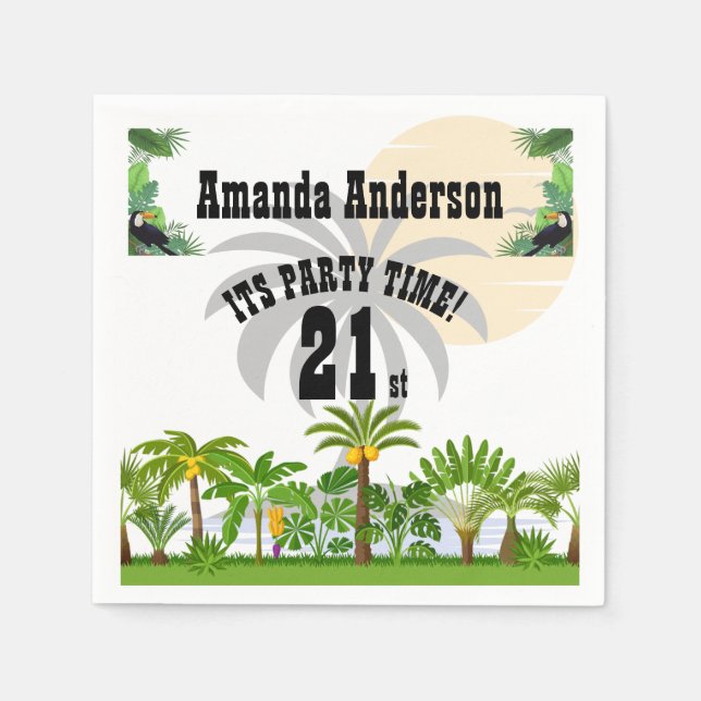 Tropical Island Palm Tree Sunset Invitation Napkin (Front)