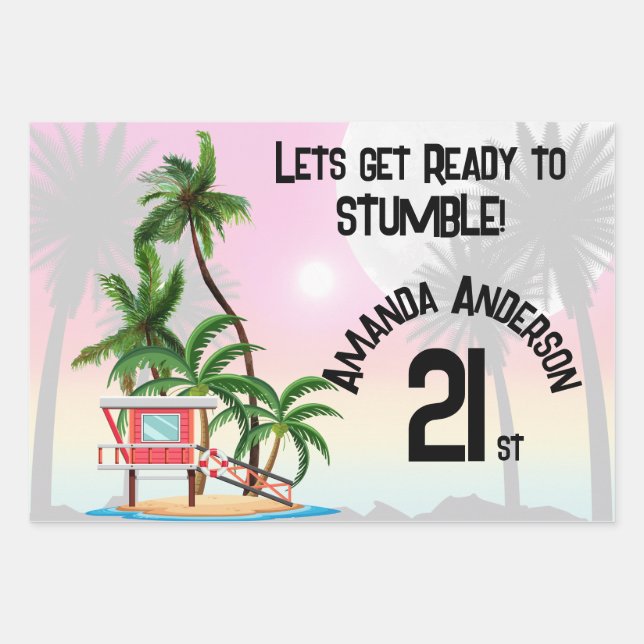 Tropical Island Palm Tree Sunset Invitation Wrapping Paper Sheet (Front)