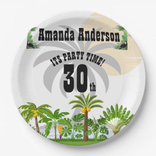 Tropical Island Palm Tree Sunset Paper Plate
