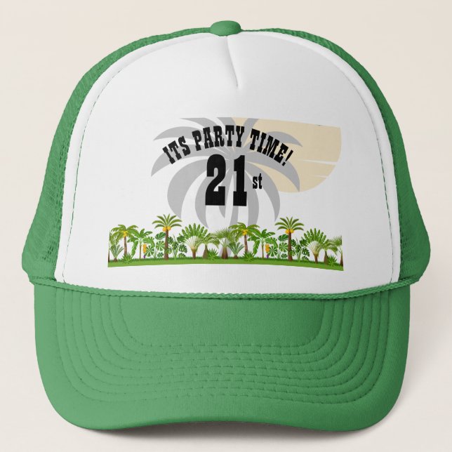 Tropical Island Palm Tree Sunset  Trucker Hat (Front)