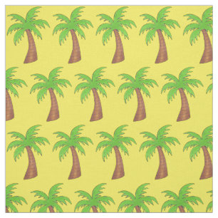 Tropical Island Palm Tree Yellow Green Beach Print Fabric