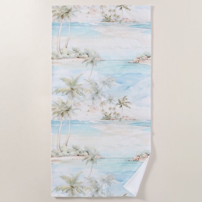 Tropical Island Palm Trees Beach Towel (Front)