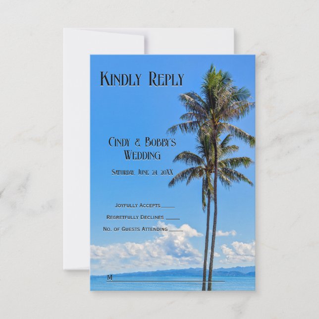 Tropical Island, Palm Trees, Blue Seas, RSVP Thank You Card (Front)