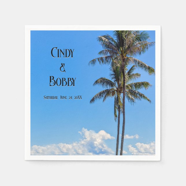 Tropical Island, Palm Trees, Blue Seas, Wedding Napkin (Front)