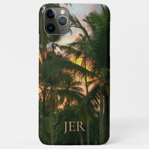 Tropical Island Palms Sunset Monogrammed Initials Case-Mate iPhone Case