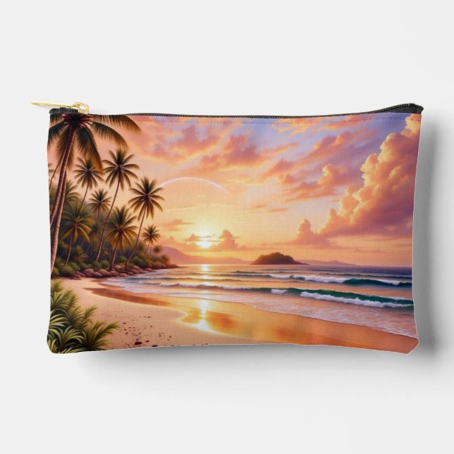 Tropical Island Paradise & Sunset Vibrant Rainbow Accessory Pouch (Front)