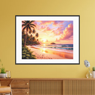 Tropical Island Paradise & Sunset Vibrant Rainbow Canvas Print