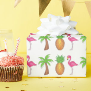 Tropical Island Pineapple Flamingo Palm Tree Beach Wrapping Paper