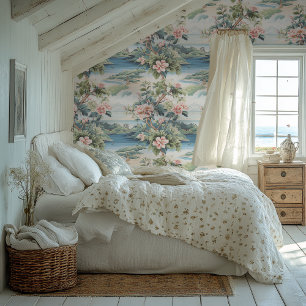 Tropical Island Pink Chinoiserie Style Wallpaper