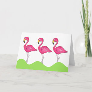 Tropical Island Pink Flamingos Bird Greeting Card