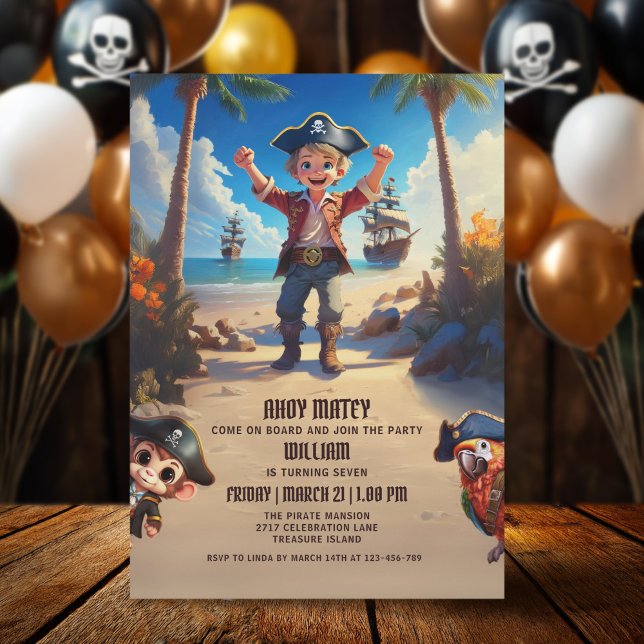 Tropical Island Pirate Boy Birthday Invitation (Creator Uploaded)