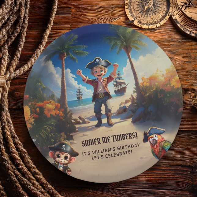 Tropical Island Pirate Boy Birthday Party Paper Plate (Creator Uploaded)