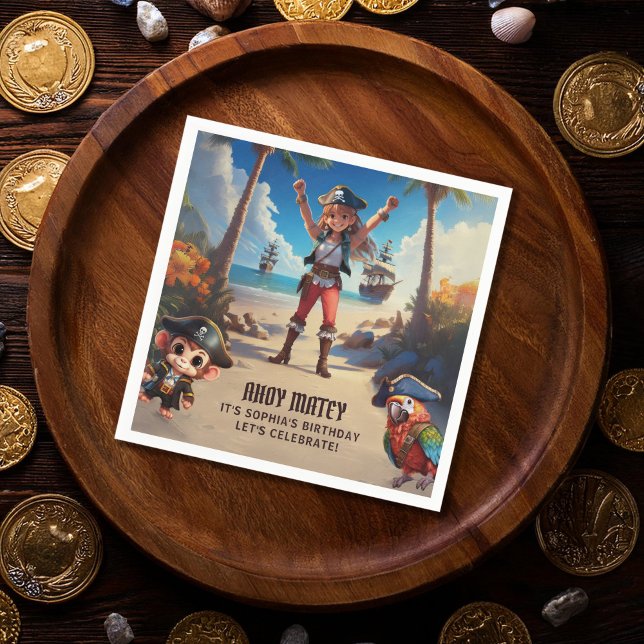 Tropical Island Pirate Girl Birthday Party Napkin (Creator Uploaded)