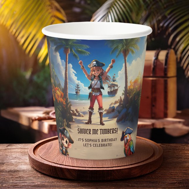 Tropical Island Pirate Girl Birthday Party Paper Cups (Creator Uploaded)