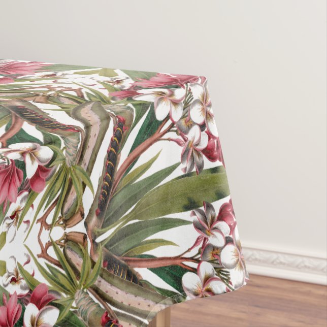 Tropical Island Plumeria Flowers Leaves Tablecloth (In Situ)
