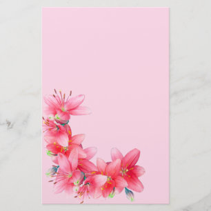 Tropical Island Red Lily Flowers Stationery