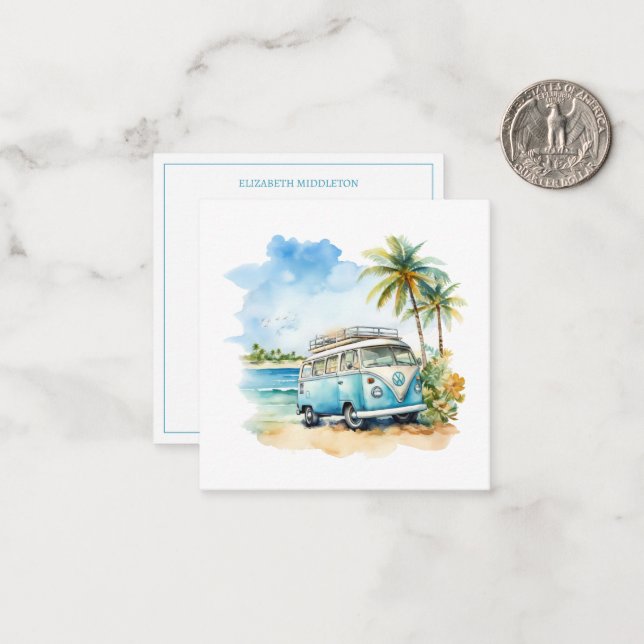 Tropical Island Retro Blue Bus  Card (Front/Back In Situ)