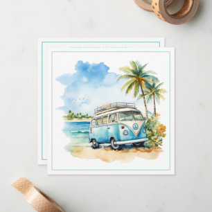 Tropical Island Retro Blue Bus Card